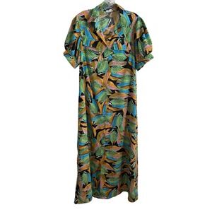Love + Harmony Tropical Leaf Print Maxi Dress Womens Size M Multicolor Button Up